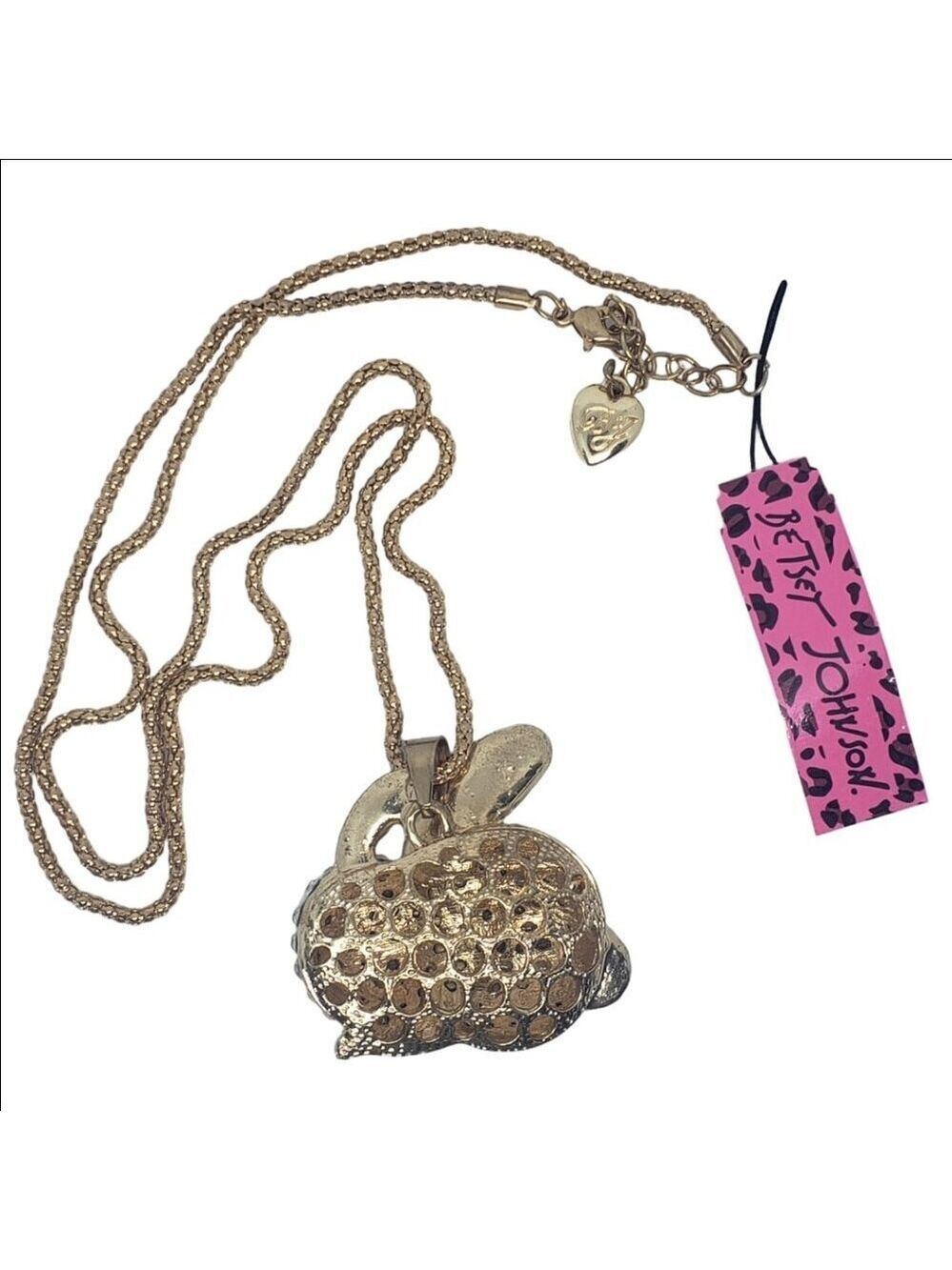 Betsey Johnson Pink Rhinestone Bunny Necklace 28” NWT - Picture 4 of 4